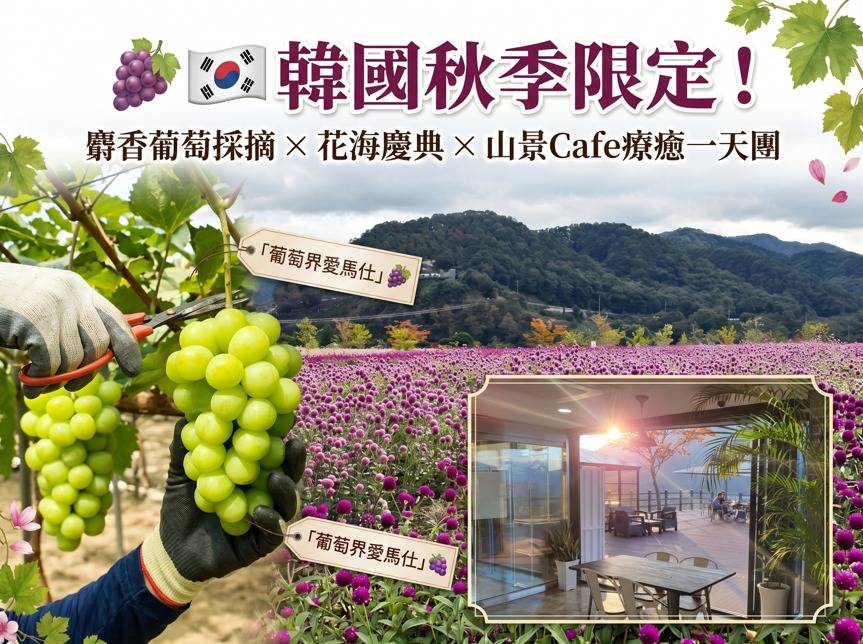 (團號 : PXL-01) <季節限定, 一人成團>麝香葡萄採摘 X 花海慶典 X 山景Cafe療癒一天團